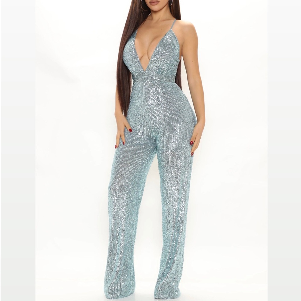 Glitter Flared Fashion Nova Jumpsuit Size S